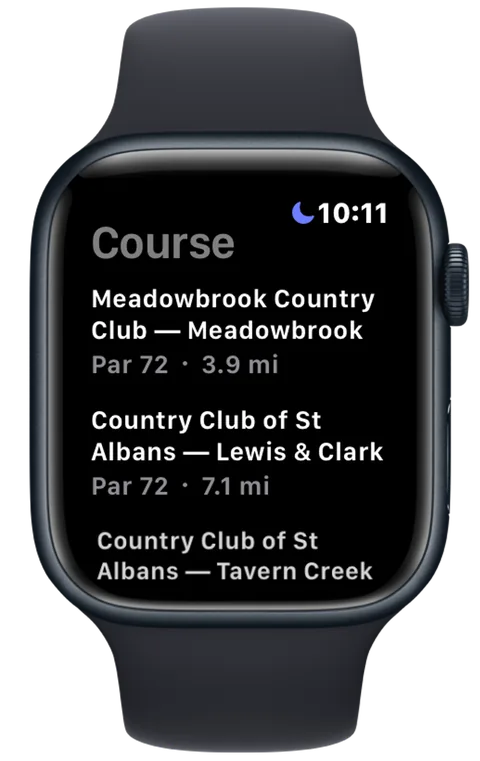 DuffMate Apple Watch course selection list